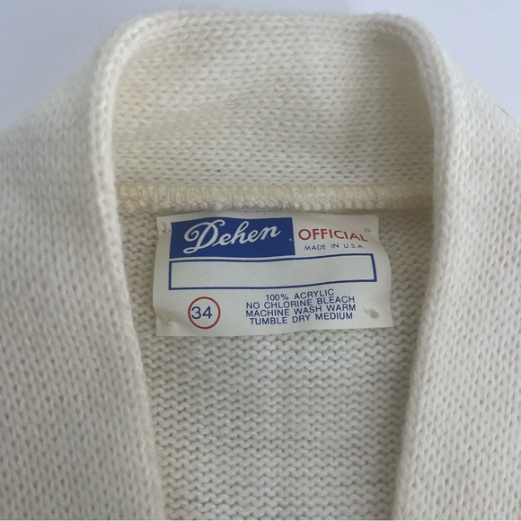 Vinatge Dehen Cardigan Mens 34 Off White 60s 70s Letterman Varsity Patch Sweater - Picture 6 of 10